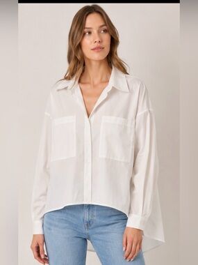 NWT J.ING Oversized White Button Up Shirt Boxy High Low Long Sleeve S/M